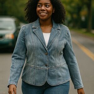 Women's Blue Denim Blazer Jacket